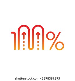 up arrows and 100 percent logo. 100 percent concept for business, economy world