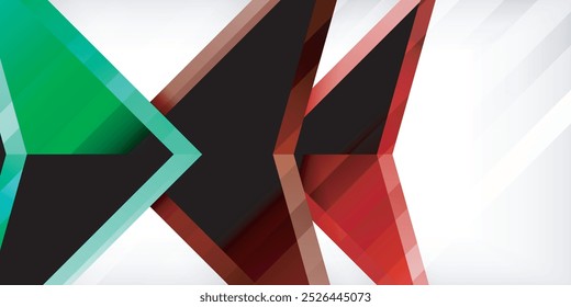 Arrows with 3d effect abstract background. Triangles on light grey backdrop