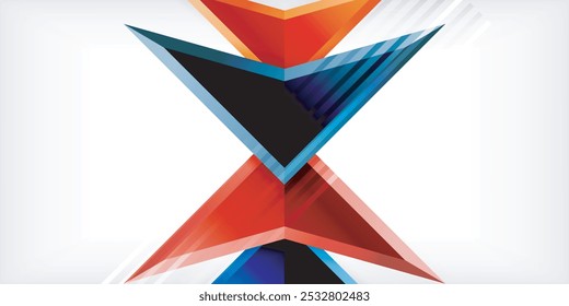 Arrows with 3d effect abstract background. Triangles on light grey backdrop
