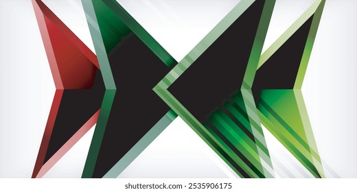 Arrows with 3d effect abstract background. Triangles on light grey backdrop