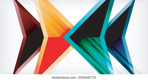Arrows with 3d effect abstract background. Triangles on light grey backdrop