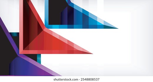 Arrows with 3d effect abstract background. Triangles on light grey backdrop