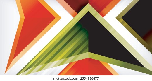 Arrows with 3d effect abstract background. Triangles on light grey backdrop