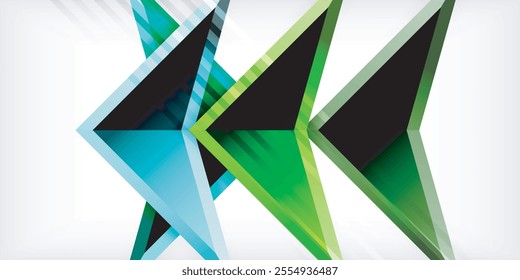 Arrows with 3d effect abstract background. Triangles on light grey backdrop