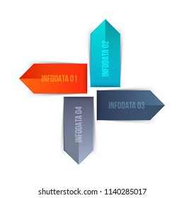 Arrows with 4 parts, steps or options. Vector origami infographic design template. Illustration for project steps visualization. Business presentation.