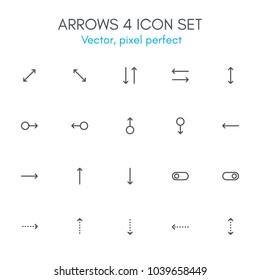 Arrows 4 theme, line icon set. Pixel perfect, fully editable stroke, black and white, vector icon set suitable for websites, info graphics, and print media.