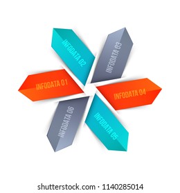 Arrows with 6 parts, steps or options. Vector origami infographic design template. Illustration for project steps visualization. Business presentation.