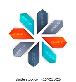 Arrows with 8 parts, steps or options. Vector origami infographic design template. Illustration for project steps visualization. Business presentation.