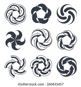 Arrows abstract conceptual symbol template collection, single color vector 3d pictogram set.