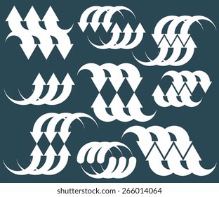 Arrows abstract conceptual symbol template collection, single color vector pictogram set.