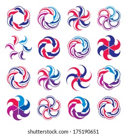 Arrows abstract loop symbols, vector conceptual pictogram template collection, color vector 3d icon set.