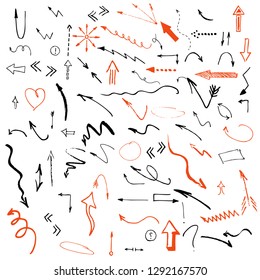 Arrows and abstract shapes doodle writing design vector set.