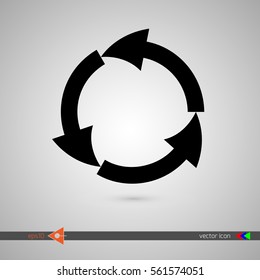Arrows along circle. Black sign on white background. Vector illustration web internet design element.