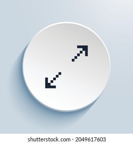 arrows angle expand pixel art icon design. Button style circle shape isolated on white background. Vector illustration