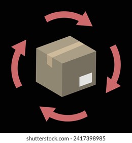 arrows around cardboard box set, parcel, vector illustration 