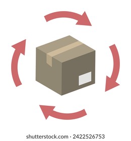 arrows around cardboard box set, parcel, vector illustration 
