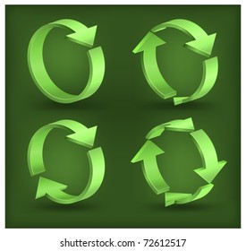 Arrows around circles isolated on green background, vector illustration