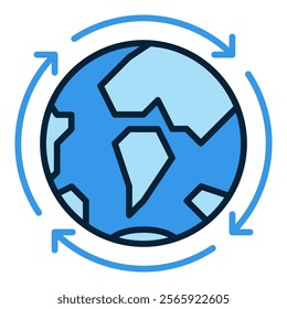 Arrows Around Earth Planet vector Multipolarity concept blue icon or sign