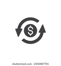 Arrows around money vector icon. filled flat sign for mobile concept and web design. Cash Flow glyph icon. Money transfer symbol, logo illustration. Vector graphics