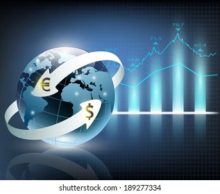 arrows around planet earth and world currency