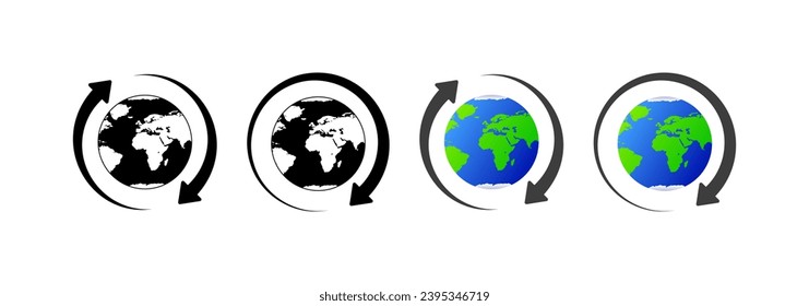 Arrows around planet icons. Different styles, arrows in a circle, planet icons. Vector icons