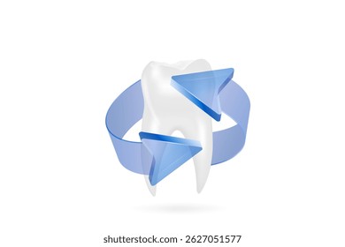 Arrows around a white tooth. Dental care, protection and whitening.