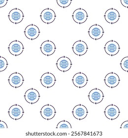 Arrows around World vector Earth Globe concept linear seamless pattern