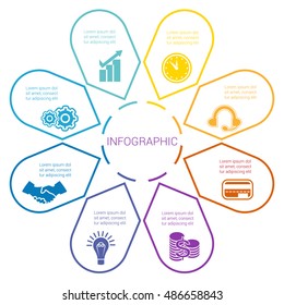 Arrows arranged in circle, pointing inside the circle. Template for infographic with text area eight positions.