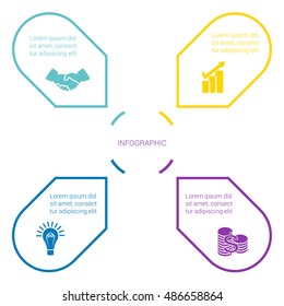 Arrows arranged in circle, pointing inside the circle. Template for infographic with text area four positions.