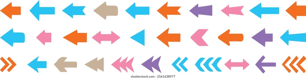 Arrows. Arrow icon set. Colored arrow symbols. Arrow of different types. Arrow isolated vector graphic elements.