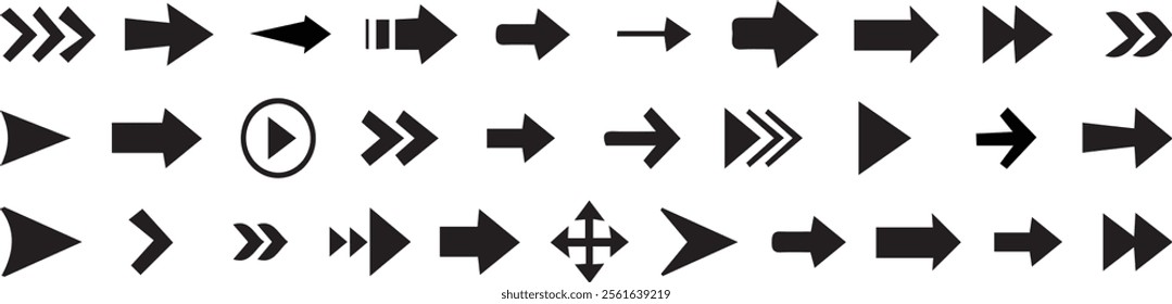  Arrows. Arrow icon set. Vector set of trendy long arrows left and right in flat style. Black arrows vector illustration.