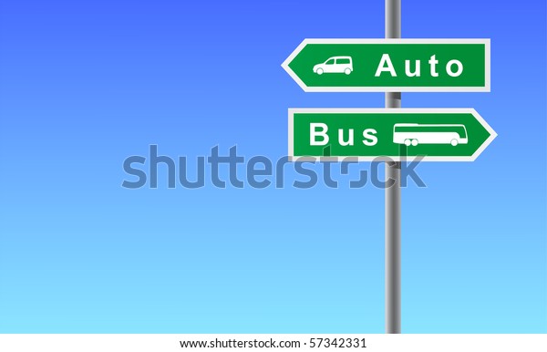 Arrows auto bus on sky\
background.