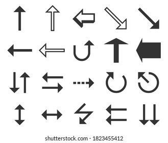 Arrows big black icon set isolated on white background. Vector arrows collection. Arrow. Cursor. Modern simple arrows. Vector illustration
