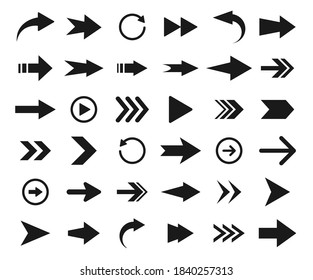 Arrows big black icon set. Collection of arrows for web design, interface, mobile applications. Arrow icon. Modern simple arrows.