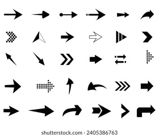 Arrows big black icon set. Collection of arrows for web design, interface, mobile applications. Vector Illustration