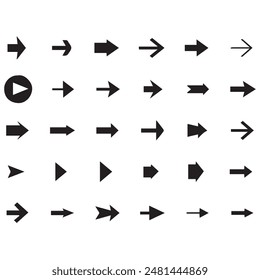 Conjunto de iconos negros grandes de flechas. Iconos de flecha símbolo de diseño. Flecha colección de Vector plano. Modern Arrows Cursor paquete simple. Fondo blanco de Ilustración vectorial.