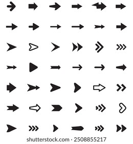 Conjunto de ícones preto grande setas. Design de símbolos de ícones de seta. Coleção de vetor de seta plana. Pacote simples de Cursor de Setas Moderno. Vetor ilustração fundo branco. comunicação direção digital design. 