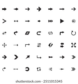 Conjunto de ícones preto grande setas. Design de símbolos de ícones de seta. Coleção de vetor de seta plana. Pacote simples de Cursor de Setas Moderno. Vetor ilustração fundo branco. comunicação direção digital design. 