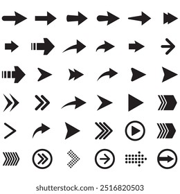 Arrows big black icon set. Arrow icons symbol design. Arrow flat vector collection. Modern Arrows Cursor simple pack. Vector illustration white background. communication direction digital design. 