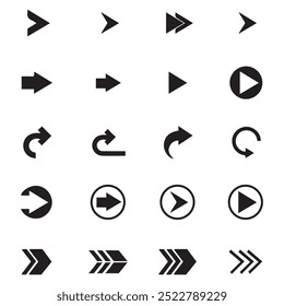 Arrows big black icon set. Arrow icons symbol design. Arrow flat vector collection. Modern Arrows Cursor simple pack. Vector illustration white background. communication direction digital design. 