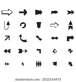 Arrows big black icon set. Arrow icons symbol design. Arrow flat vector collection. Modern Arrows Cursor simple pack. Vector illustration white background. communication direction digital design. 