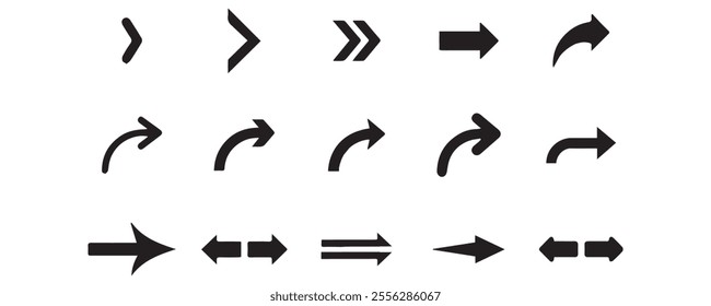 Arrows big black icon set. Arrow icons symbol design. Arrow flat vector collection. Modern Arrows Cursor simple pack. Vector illustration white background.
