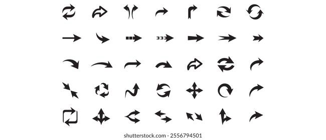 Arrows big black icon set. Arrow icons symbol design. Arrow flat vector collection. Modern Arrows Cursor simple pack. Vector illustration white background. abstract flat black arrow sign symbol. 