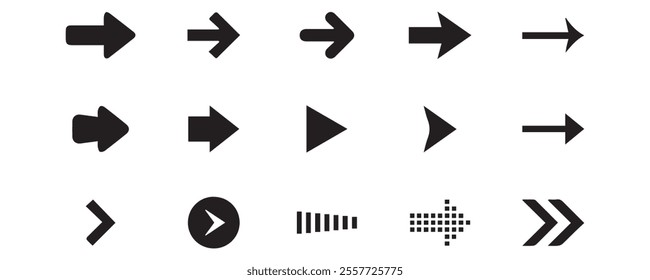 Arrows big black icon set. Arrow icons symbol design. Arrow flat vector collection. Modern Arrows Cursor simple pack. Vector illustration white background.