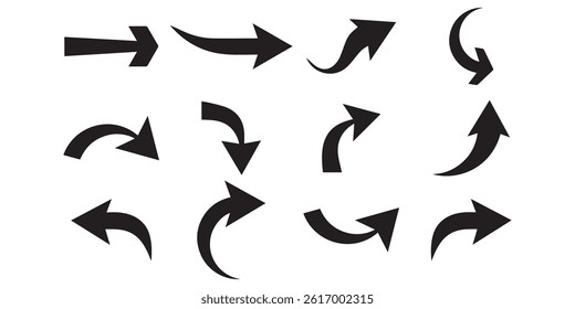 Arrows big black icon set. Arrow icons symbol design. Arrow flat vector collection. Modern Arrows Cursor simple pack. Vector illustration white background.
