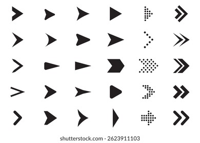 Arrows big black icon set. Arrow icons symbol design. Arrow flat vector collection. Modern Arrows Cursor simple set icon. Vector illustration white background. communication direction design. Eps 10
