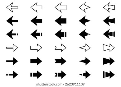 Arrows big black icon set. Arrow icons symbol design. Arrow flat vector collection. Modern Arrows Cursor simple set icon. Vector illustration white background. communication direction design. Eps 10