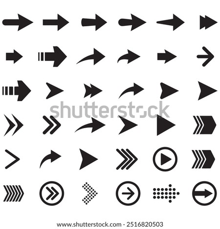 Arrows big black icon set. Arrow icons symbol design. Arrow flat vector collection. Modern Arrows Cursor simple pack. Vector illustration white background. communication direction digital design. 