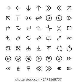 Las flechas de contorno negro grande establecen iconos. Colección de diferentes flechas signo. Colección de Vector de flecha. Flecha. Cursor. Flechas modernas y sencillas. Ilustración vectorial