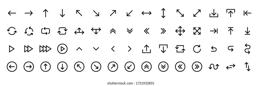 Arrows big black set 100 icons. Arrow icon. Arrow vector collection. Arrow. Cursor. Modern simple arrows. Vector illustration.